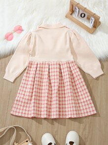 Toddler Girls Gingham Pattern Fold Pleated 2 In 1 Jumper Dress - Multicolor - View 2