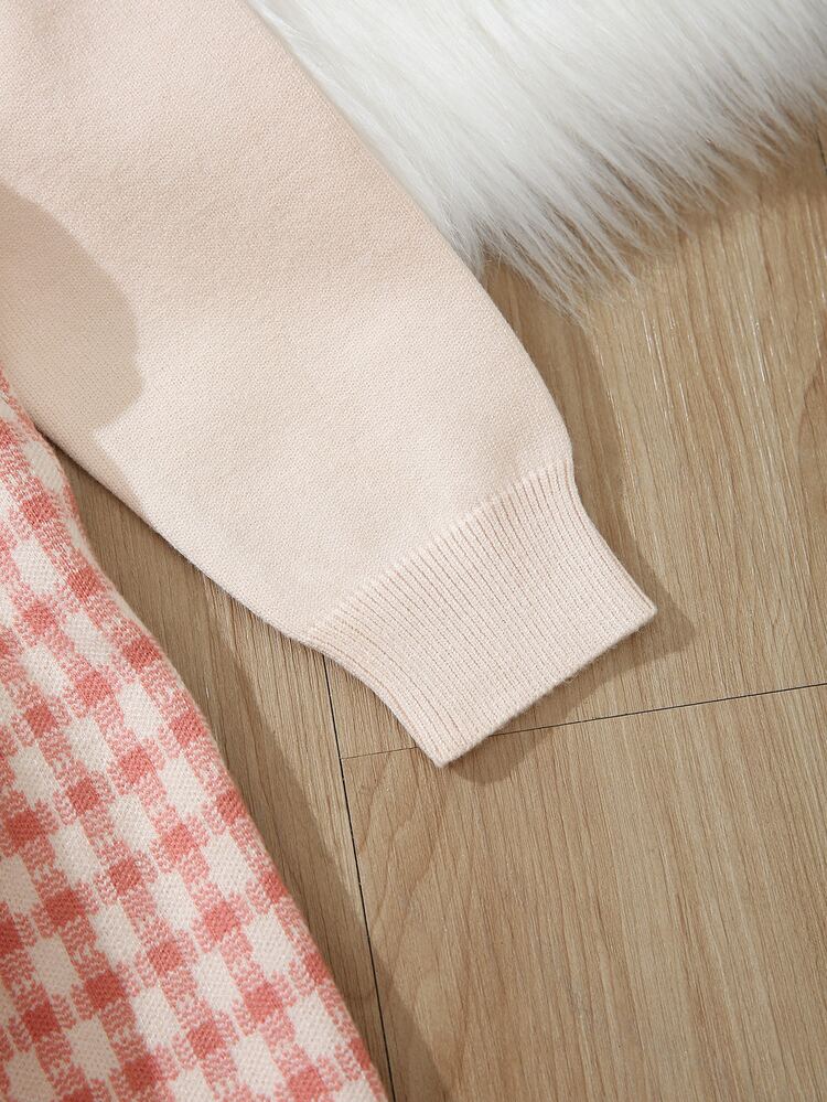 Toddler Girls Gingham Pattern Fold Pleated 2 In 1 Sweater Dress - Multicolor - View 3