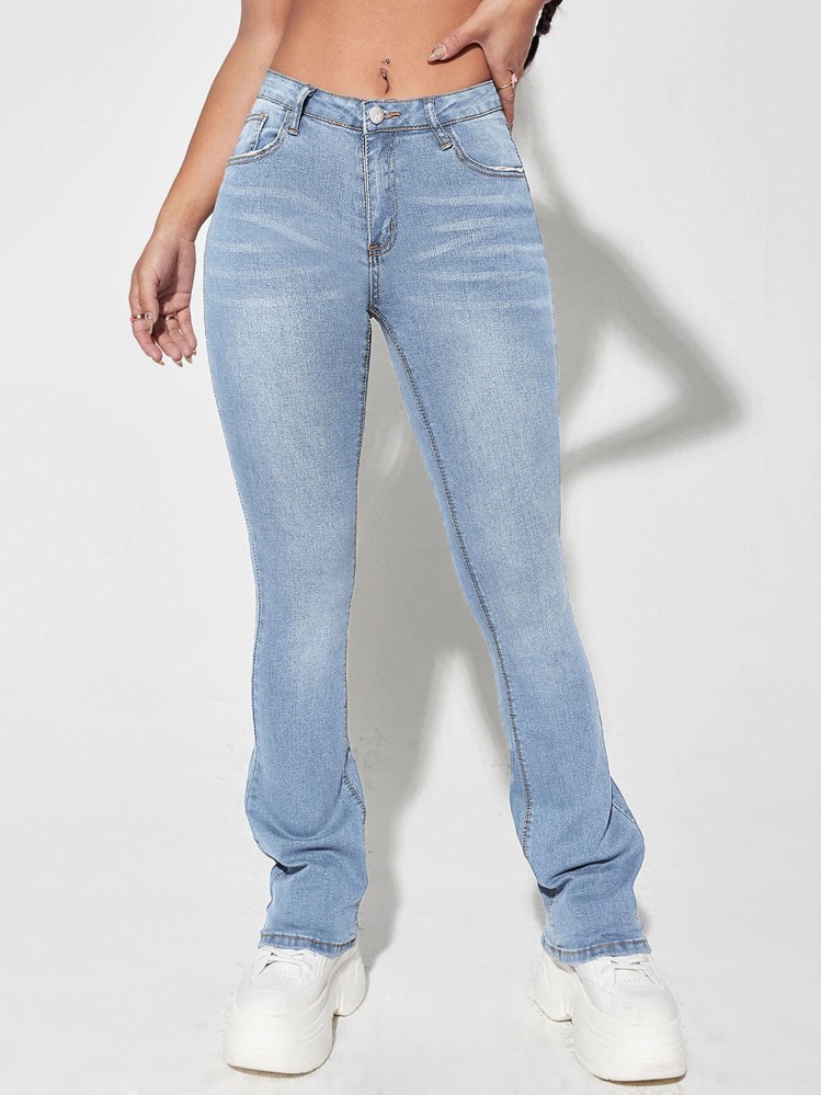 SHEIN ICON Slant Pocket Flare Leg Jeans - Light Wash - View 6