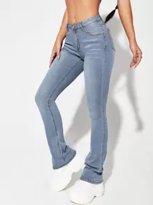 SHEIN ICON Jeans bootcut con bolsillo oblicuo - Azul lavado medio - Ver 5