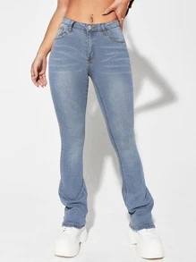 SHEIN ICON Jeans bootcut con bolsillo oblicuo - Azul lavado medio - Ver 6