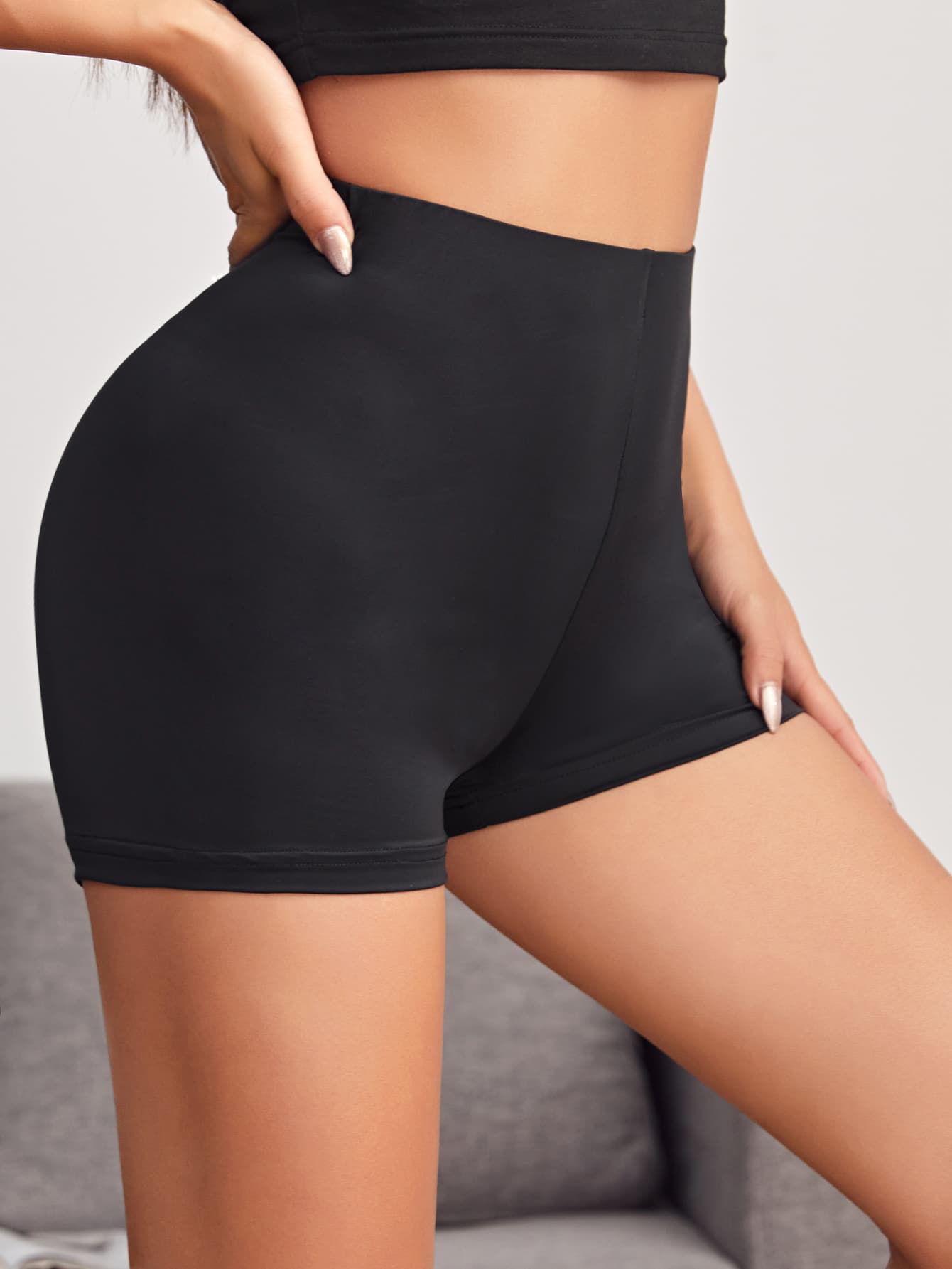 SHEIN EZwear Solid Biker Shorts - Black - View 1