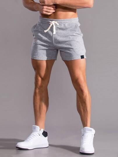 Manfinity Homme Men Patch Detail Drawstring Waist Shorts Jogger Light Grey Casual