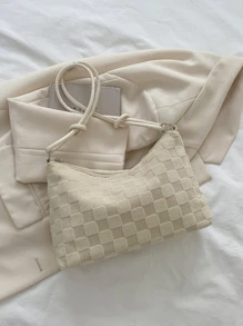 簡約拉鍊 Hobo Bag 單肩包、斜挎包、斜挎包有趣、可愛、經典毛絨餃子包女式、女士、情人、學校旅行、工作和辦公室、週末和假期、學校、旅行度假必需品 - 米色 - 查看 2