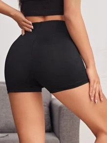 SHEIN EZwear Solid Biker Shorts - Black - View 2