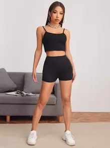 SHEIN EZwear Solid Biker Shorts - Black - View 3