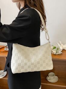 簡約拉鍊 Hobo Bag 單肩包、斜挎包、斜挎包有趣、可愛、經典毛絨餃子包女式、女士、情人、學校旅行、工作和辦公室、週末和假期、學校、旅行度假必需品 - 米色 - 查看 3