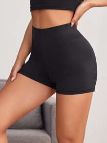 SHEIN EZwear Solid Biker Shorts - Black - View 4