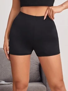 SHEIN EZwear Solid Biker Shorts - Black - View 5