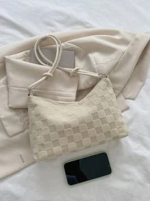 簡約拉鍊 Hobo Bag 單肩包、斜挎包、斜挎包有趣、可愛、經典毛絨餃子包女式、女士、情人、學校旅行、工作和辦公室、週末和假期、學校、旅行度假必需品 - 米色 - 查看 5