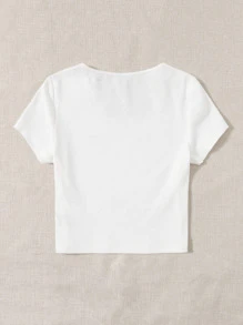 SHEIN EZwear Áo thun Gân đan màu trơn Cơ bản - trắng - Xem 2