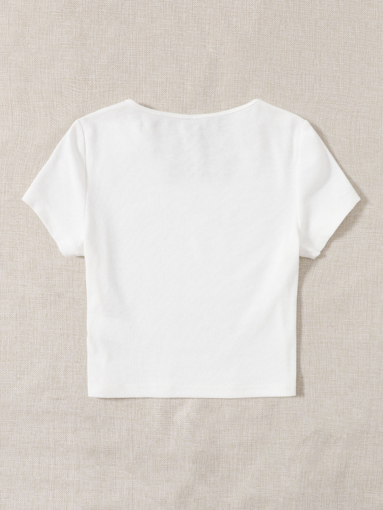 SHEIN EZwear 大圓領羅紋針織T恤 - 白色 - 查看 2