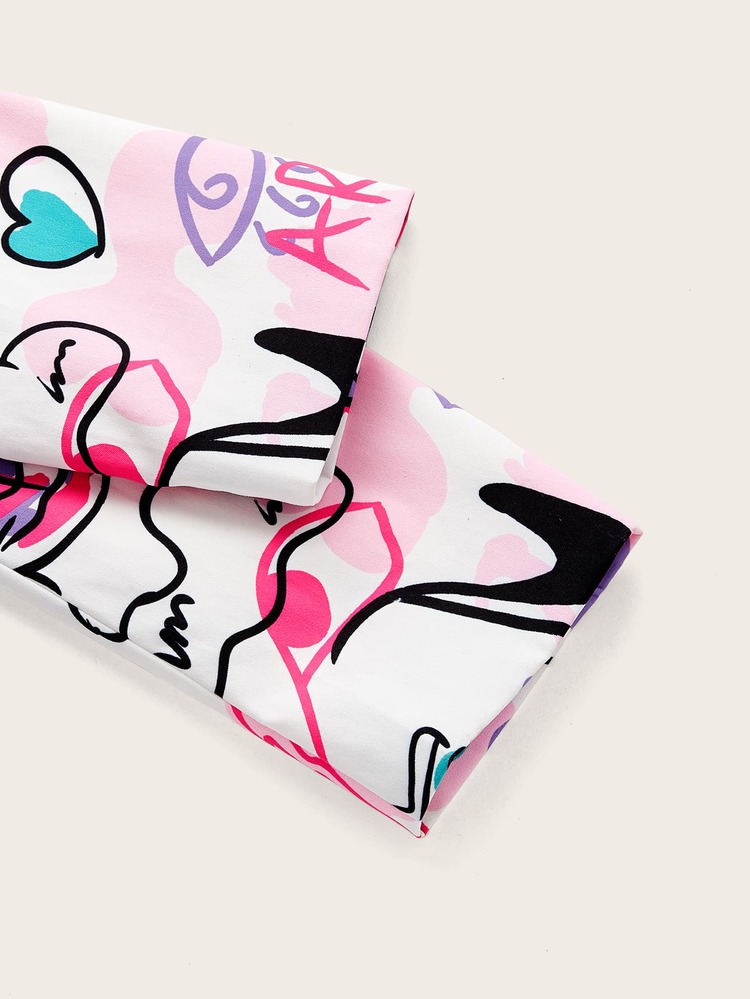 Figure Graphic Blazer & Split Hem Skirt - Multicolor - View 3