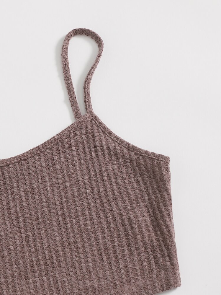 Muchica Waffle Knit Cami Top & Drawstring Leggings Set - Maroon - View 4