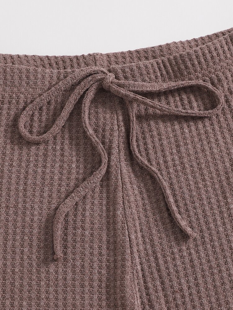 Muchica Waffle Knit Cami Top & Drawstring Leggings Set - Maroon - View 5