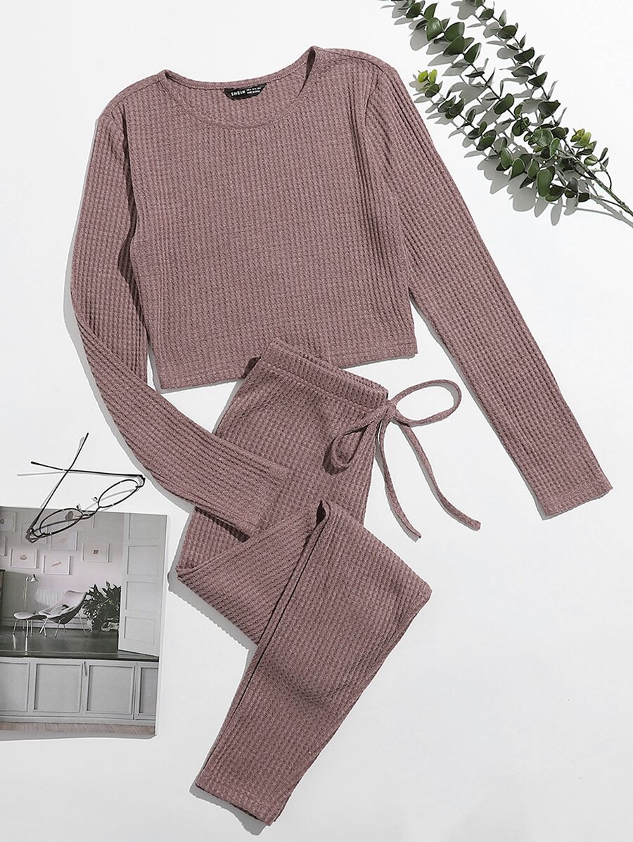 Muchica 華夫格針織上衣和緊身褲套裝