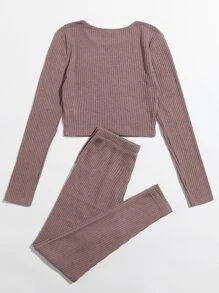 Muchica 華夫格針織上衣和緊身褲套裝