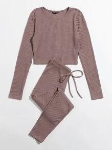 Muchica 華夫格針織上衣和緊身褲套裝