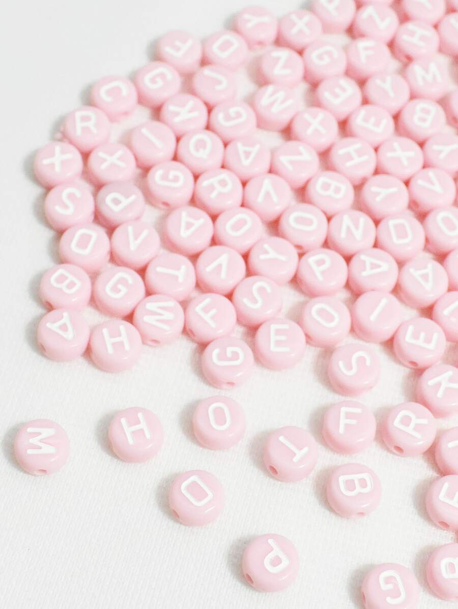Yiwu Qiyou Accessories Co., LTD 100 Cái/gói 7Mm Tông Màu Hồng Bảng Chữ Cái Hạt Acrylic, Hạt Acrylic Hình Trái Tim & Ngôi Sao Để Làm Vòng Tay, Dây Cổ, Dây Đeo Điện Thoại - Hồng - Xem 1