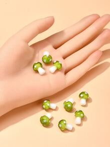 10pcs Mushroom Lampwork Beads Green Yellow Mushroom Design DIY Bead - Green - View 2