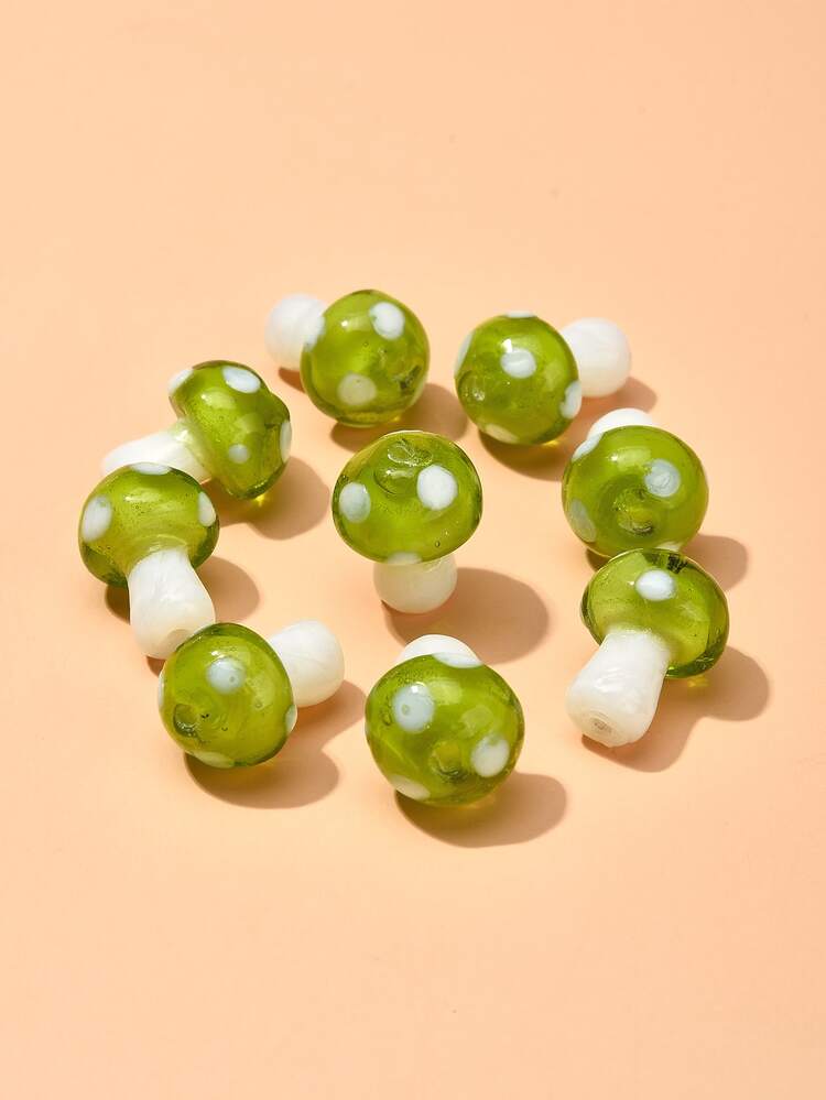10pcs Mushroom Lampwork Beads Green Yellow Mushroom Design DIY Bead - Green - View 7