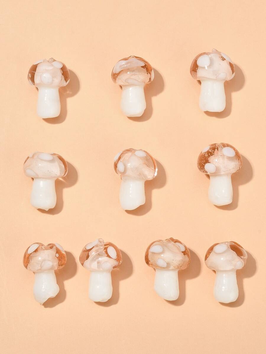 10 piezas Cuentas de murano de hongos, Abalorio DIY con diseño de hongo rosa brumoso - Rosa Pálido - Ver 1