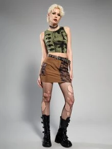 ROMWE Grunge Punk Figure Graphic Tank Top - Green - View 4