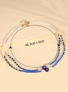 邪惡之眼和人造珍珠裝飾串珠分層項鍊 - 彩色 - 查看 3