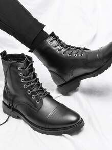 Men Lace-up Front Combat Boots - Black - View 5