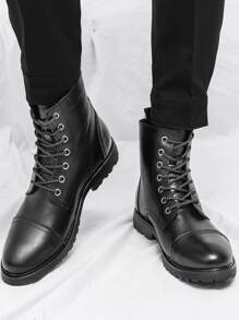 Men Lace-up Front Combat Boots - Black - View 4