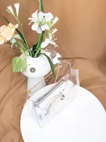 Argyle Princess Faux Pearl & Rhinestone Pearl Chain & Decor Faux Pearl Decor Transparent Flap Chain Square Bag For Party, Wedding, Prom And Dinner, Lipsticks, Women's Pearl Bag, Waterproof, Sandproof Transparent Bag, Beach Sports Picnic Snacks Clear Purse For Women - Clear - View 3