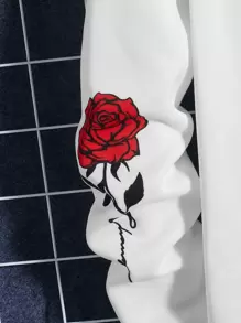 Manfinity VCAY Men Letter & Floral Print Drawstring Hoodie - White - View 3