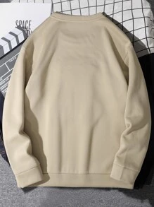 Manfinity Hypemode Loose-Fit Men's Thermal Lined Sweatshirt With Cartoon And Letter Print - Apricot - View 2