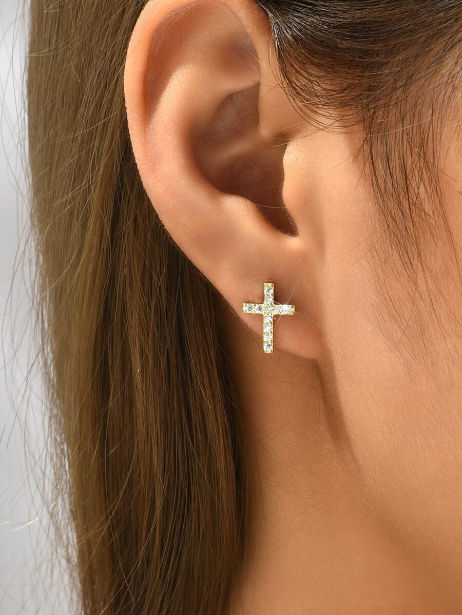 Hoa tai đinh tán thiết kế chữ thập Rhinestone - Nhiều màu - Xem 1