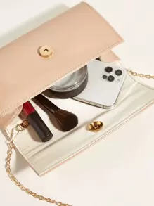 Minimalist Flap Chain Artificial Patent Leather Square Bag, Fashionable Clutch Bags For Woman