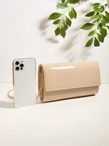 Minimalist Flap Chain Artificial Patent Leather Square Bag, Fashionable Clutch Bags For Woman