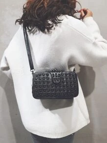 Bolsa cuadrada con diseño de tachuela con cerradura - Negro - Ver 2