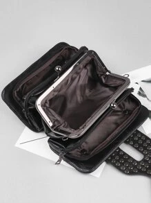Bolsa cuadrada con diseño de tachuela con cerradura - Negro - Ver 4