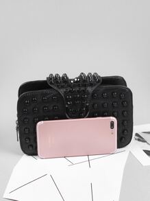 Bolsa cuadrada con diseño de tachuela con cerradura - Negro - Ver 3