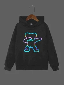 SHEIN 男孩反光卡通圖案連帽衫 - 深灰色 - 查看 1