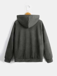 SHEIN 男孩反光卡通圖案連帽衫 - 深灰色 - 查看 2