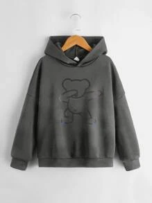 SHEIN 男孩反光卡通圖案連帽衫 - 深灰色 - 查看 3