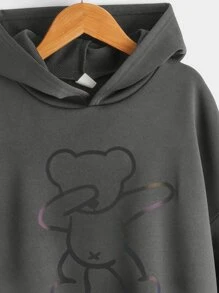 SHEIN 男孩反光卡通圖案連帽衫 - 深灰色 - 查看 4