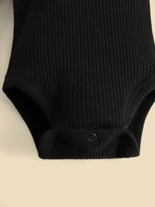 SHEIN Body de manga larga con cuello de tortuga de unicolor informal para bebé niña - Negro - Ver 4