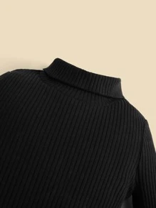 SHEIN Body de manga larga con cuello de tortuga de unicolor informal para bebé niña - Negro - Ver 5