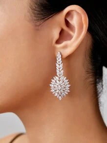 DV JEWELRY Bông tai thả trang trí bằng đá khối Zirconia - Bạc - Xem 1