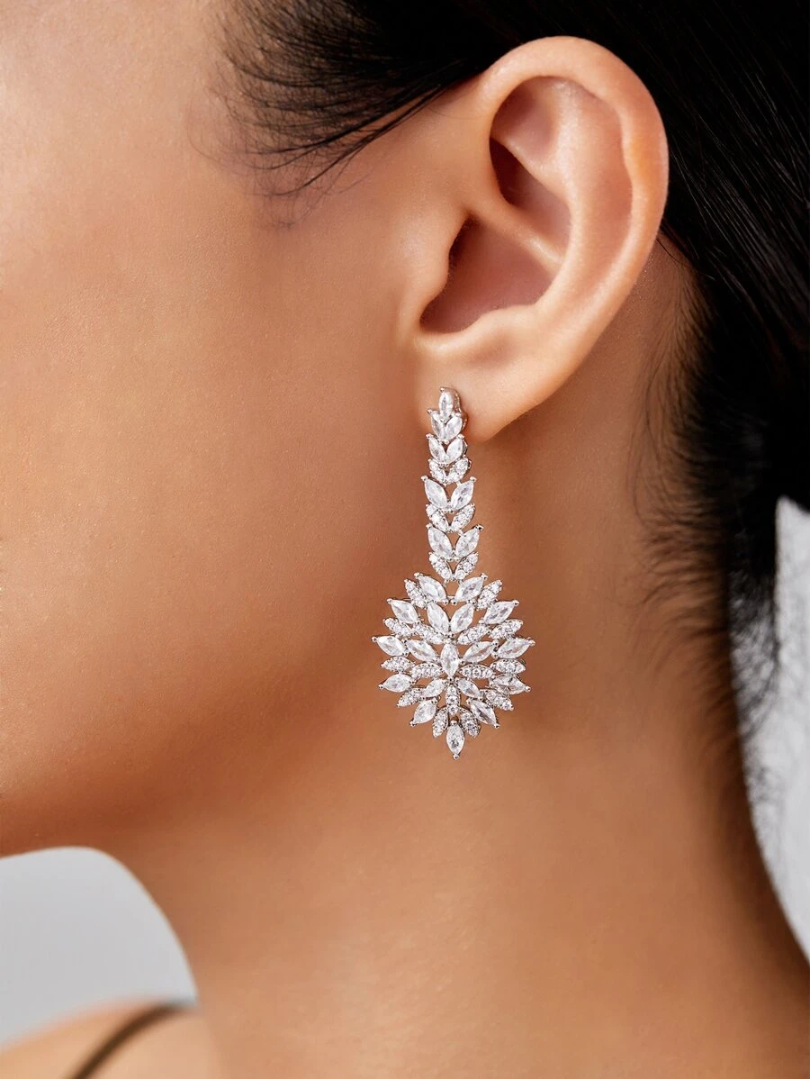 DV JEWELRY Bông tai thả trang trí bằng đá khối Zirconia - Bạc - Xem 1