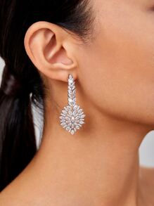 DV JEWELRY Bông tai thả trang trí bằng đá khối Zirconia - Bạc - Xem 2