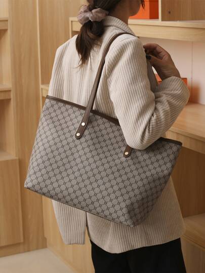 SHIMEINI 1pc 2026 New European & American Fashion Patchwork Tote Bag, Large Capacity Travel Bag, Shopping Bag, Suitable For Women's Daily Use, Work Commute, Back To School Students, Vacation Travel, Holidays, Dates, Gifts