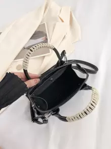 Fashionable Color-Blocked Women Casual Mini Tote Bag, With Adjustable Long Strap